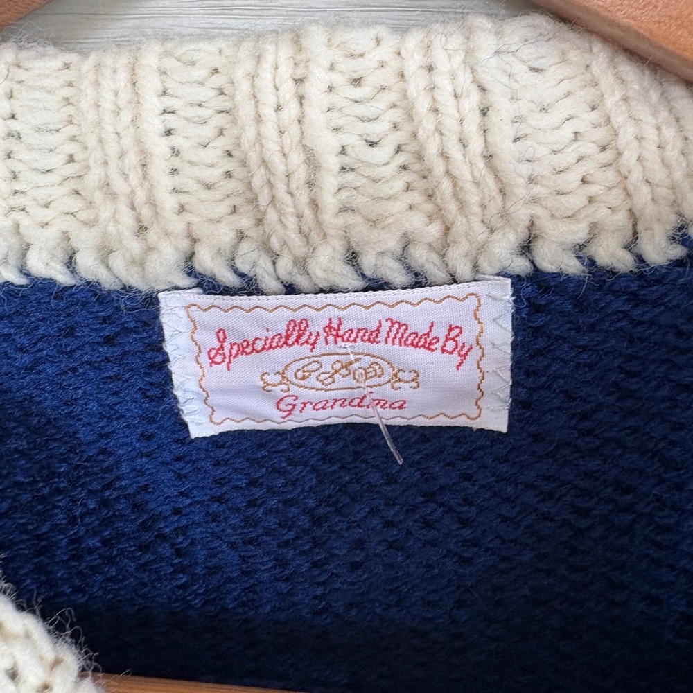 Vintage Hand-knit by Grandma Penn State sweater PSU Nittany Lions blue white XS - Picture 5 of 11